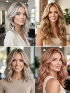 Different blonde shades enhanced with complementary dimensional lowlights