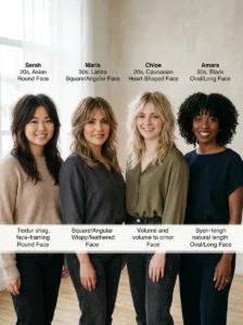 Shag haircut variations customized for different face shapes