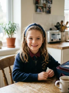 Young girl with loose twin French braid pigtails