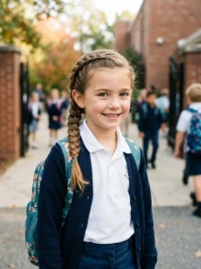 Young girl with a simple single Dutch braid for school