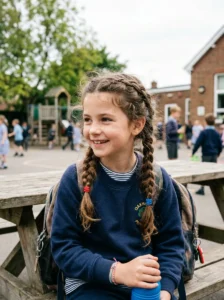 Young girl with loose twin French braid pigtails