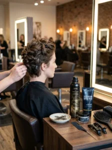 Hair styling products and pins for short hair updos