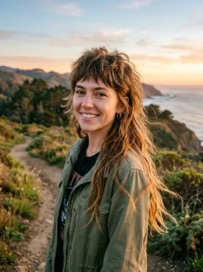 Confident person wearing a dramatic layered mullet wolf cut with natural movement