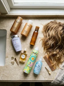 Hair products for maintaining and styling a warm blonde wolf cut