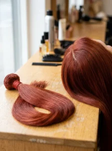 High-quality red human hair extensions with smooth realistic strands