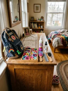 Organized hair supplies for a faster school morning routine