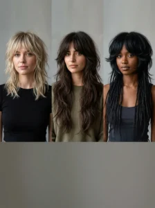 Comparison of shorter, long, and more dramatic wolf cut variations