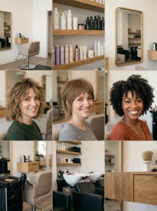 Short wolf cut examples on straight, wavy, and curly hair