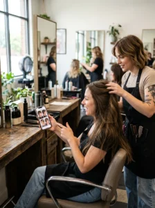 Hairstylist maintaining long wolf cut layers while preserving overall hair length