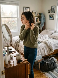 Woman getting ready quickly with an easy low-maintenance haircut