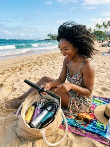 Avoiding complicated heat styling routines during a beach vacation.