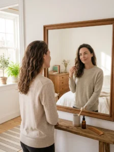 Natural-looking low-maintenance haircut styled without daily heat tools