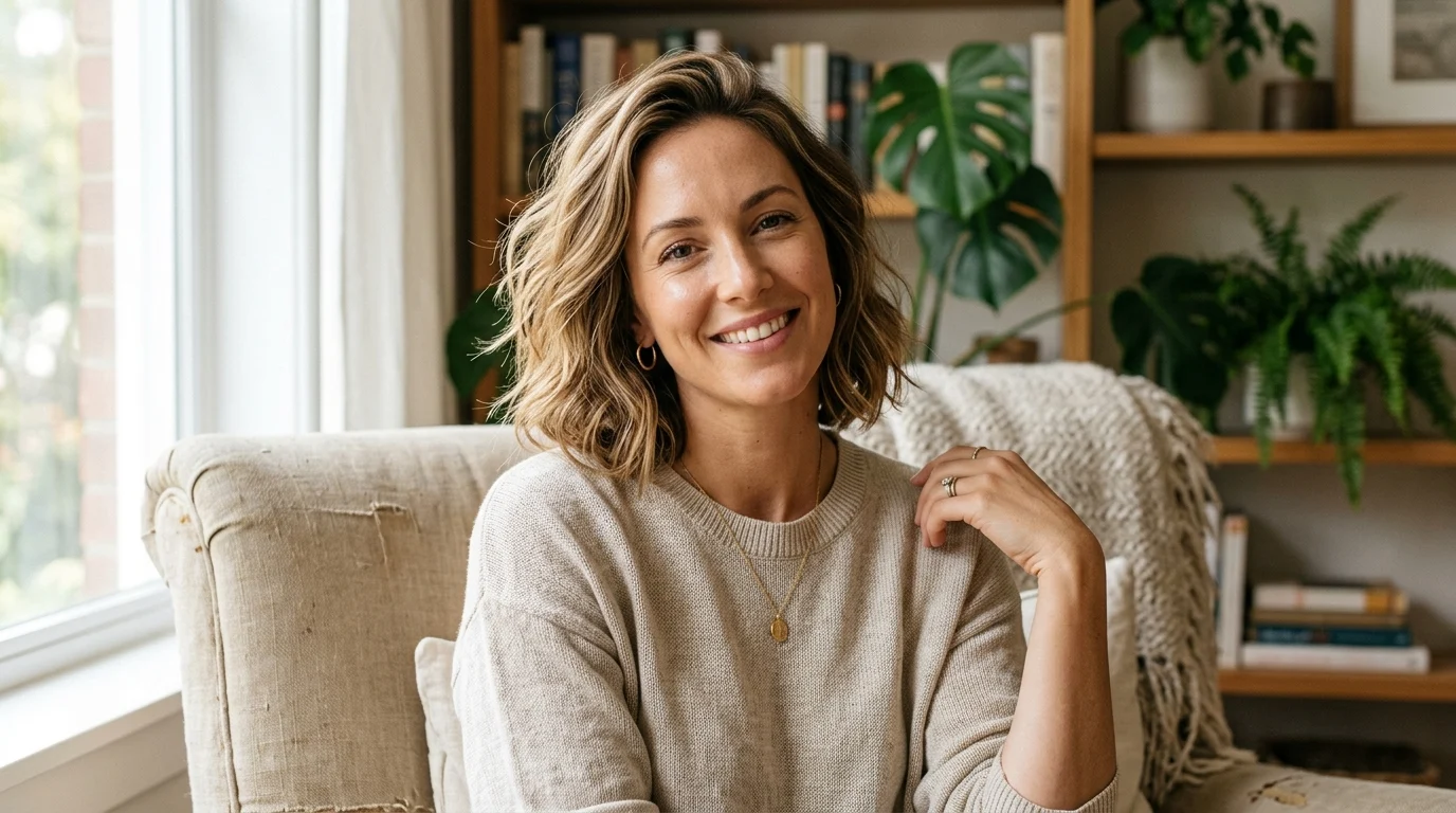 Woman with a stylish low-maintenance haircut that requires minimal daily styling