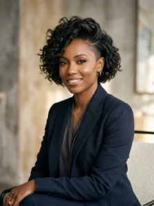 Sleek straight short bob with a clean middle part.