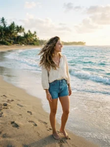 Natural beach hair texture created by ocean air, humidity, and sea breeze.