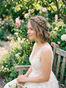 Braided crown hairstyle on a chin-length bob
