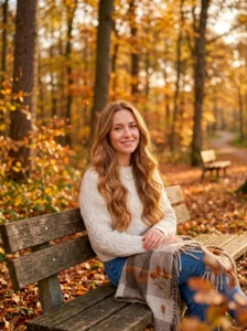 Woman with warm golden caramel hair and subtle honey-toned dimension.