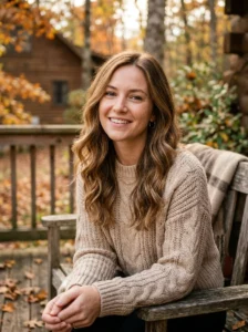 Woman with light toffee brown hair and soft golden undertones.
