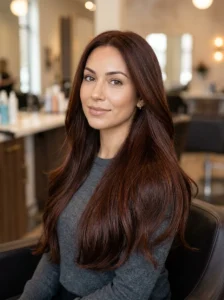 Long mahogany red weave with rich brown-red undertones