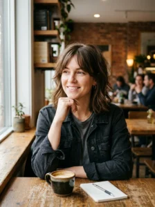 Wearable everyday rocker hairstyle with shoulder-length layers and curtain bangs