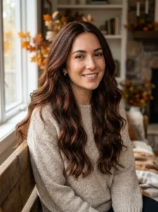 Chocolate auburn hair blending rich brown and warm red tones.