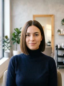 Chin-length blunt bob with a simple low-maintenance shape