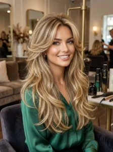 Butterfly haircut with dramatic layers adding volume to fine hair.