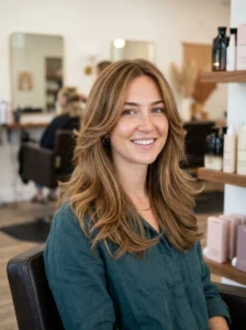Medium length butterfly haircut with layered face-framing pieces