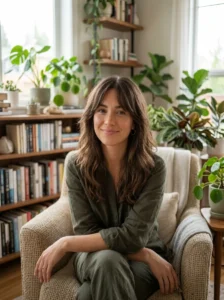 Medium length haircut with soft face-framing curtain bangs