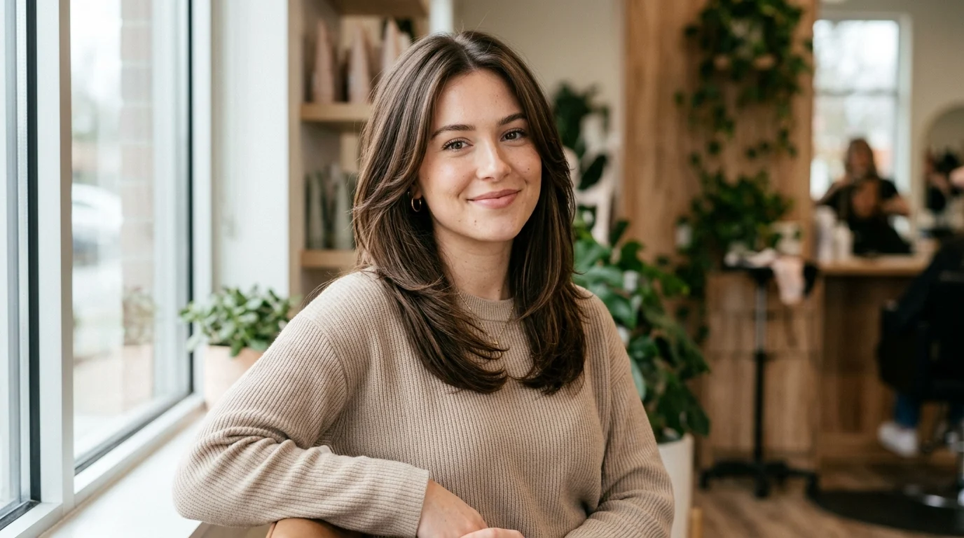 Woman with stylish medium length hair falling just past the collarbone
