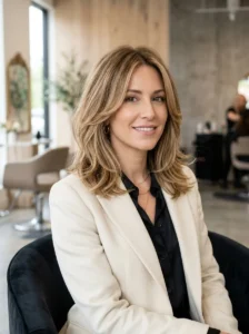 Layered lob with face-framing pieces creating volume and movement.