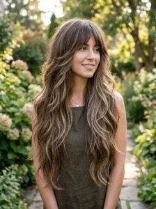 Dimensional balayage highlighting the movement of a long wolf cut