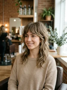 Textured wolf cut with choppy layers and an effortless finish