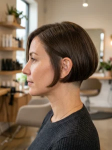 Polished bob haircut with a subtle undercut underneath