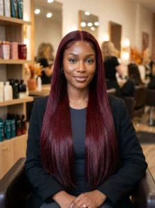 Long mahogany red weave with rich brown-red undertones