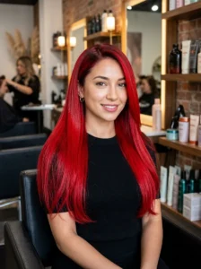 Bold fire engine red weave with intensely saturated red color