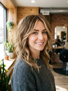 Dimensional balayage highlighting the layers of a shag haircut