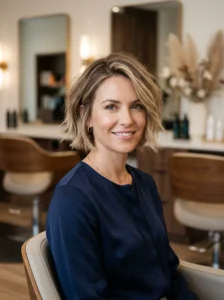 Textured bob with point-cut ends creating movement in fine flat hair.