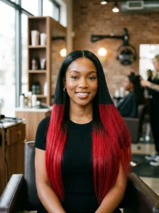 Two-tone weave combining vivid red and deep black sections