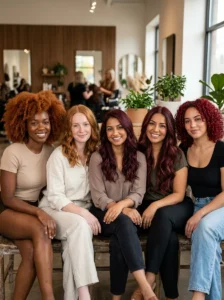 Different red weave shades shown on diverse skin tones