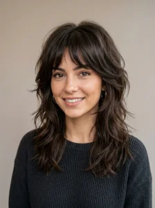 Medium wolf cut in a rich solid single-process hair color.