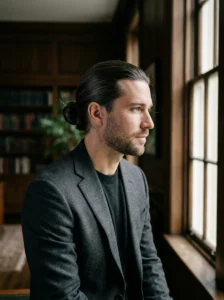 Long wavy and curly hairstyle for men with natural texture