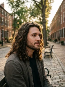Bold statement long haircut for men with dramatic contrast