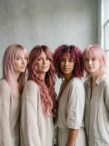 Pink wolf cut variations for straight, wavy, curly, and fine hair