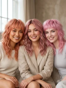 Pink wolf cut shades shown on warm, cool, and neutral skin undertones