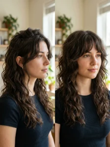 Natural waves showing movement and texture in a layered wolf cut