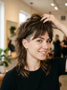 Medium wolf cut with a hidden undercut beneath the layered top section.