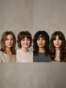 Fluffy wolf cut variations adapted to different face shapes.