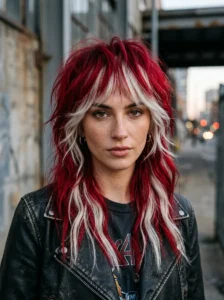Soft strawberry red wolf cut with delicate layered texture