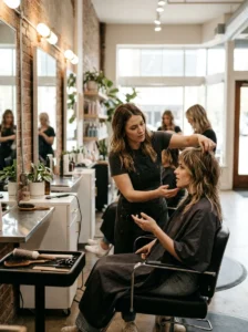 Woman maintaining balayage on a layered wolf cut